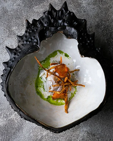 Gaa : Blue Swimmer Crab served with coconut milk spiked with grilled banana leaves at Gaa